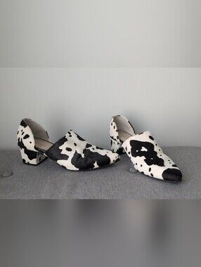 Cow Print Leather Block Heel Western Mule Sz 7 Printed Western Cowgirl Bootie